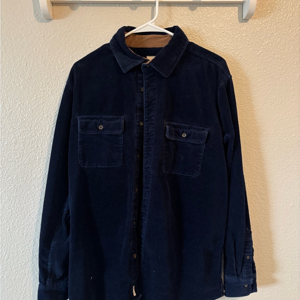 Men's Navy Corduroy Casual Button Down Shirt